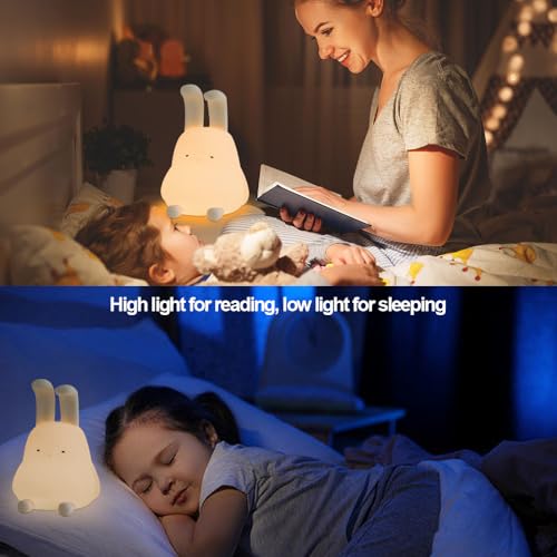 Image of Cute Bunny Lamp, Kawaii LED Desk Decor Nightlight with Phone Stand Feature, Super Squishy Silicone Portable Light with Timer, Xmas Birthday Ideal Gifts for Baby Kid Adult