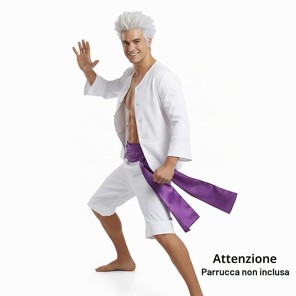 CoolChange Monkey D. Ruffy Gear 5 Costume | Nika Cosplay | Camicia, pantaloni e fascia | Bianco | Taglia: S - XL