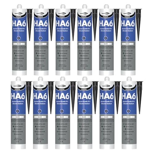 Bond It HA6 High Modulus Marine Silicone Sealant – 12x Black, 310ml | Aquarium-Safe – UV & Saltwater Resistant – Waterproof – Flexible | Ideal Sealant for Glass – Gaskets – & High Movement Joints