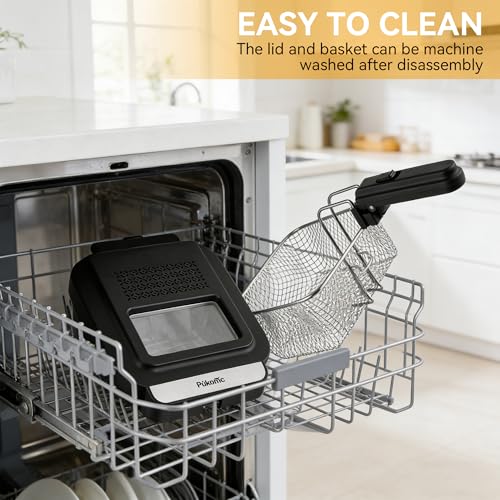 Image of Pukomc Electric Deep Fryer with Basket,Adjustable Temperature Frying Pot for Home Use,Removable Lid and 2.5L Non-Stick Inner Pot & Easy to Clean | Frying Pot for Home Use,Viewing Window,Detachable Frying Basket,Removable Lid and Non-Stick Inner Pot & Easy to Clean