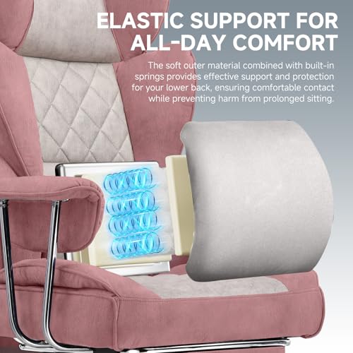 Image of GTPLAYER Gaming Chair,Office Chair with Pocket Spring Lumbar Support, Ergonomic Comfortable Wide Office Desk Computer Chair with Outward Fixed Soft Armrests and Footrest (Fabric, Pink)
