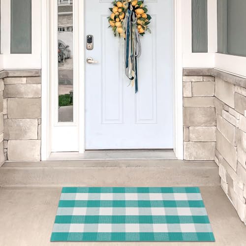 Tapete decorativo verde y blanco de algodón 2'4" x 3'7" miniatura 4