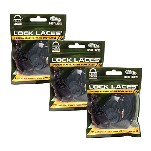 Best Lock Laces for Boots 1 Pair Prem - Secure Fit 12 Lock Laces (3 Pair Premium Heavy Duty Elastic No Tie Laces for Boots, Sneakers and Shoes
