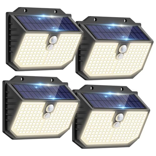 nipify Solarlampen für Außen mit Bewegungsmelder, 3 Modi Solar Bewegungsmelder Aussen,IP65 Wasserdichte Außenleuchte,138 Superhelle LED Solarleuchten Outdoor für Garten Garage Hof Stufen[4 Stück]