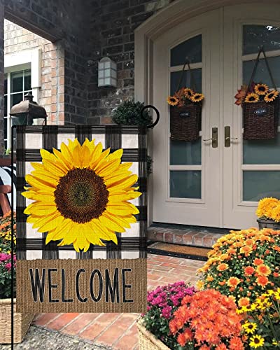 Blkwht RK-KE-163 Spring Summer Sunflower Garden Flag 12X18 Vertical Double Sided Buffalo Floral Welcome Farmhouse Outdoor Decorations Burlap Yard Flag Bw123 thumb #3