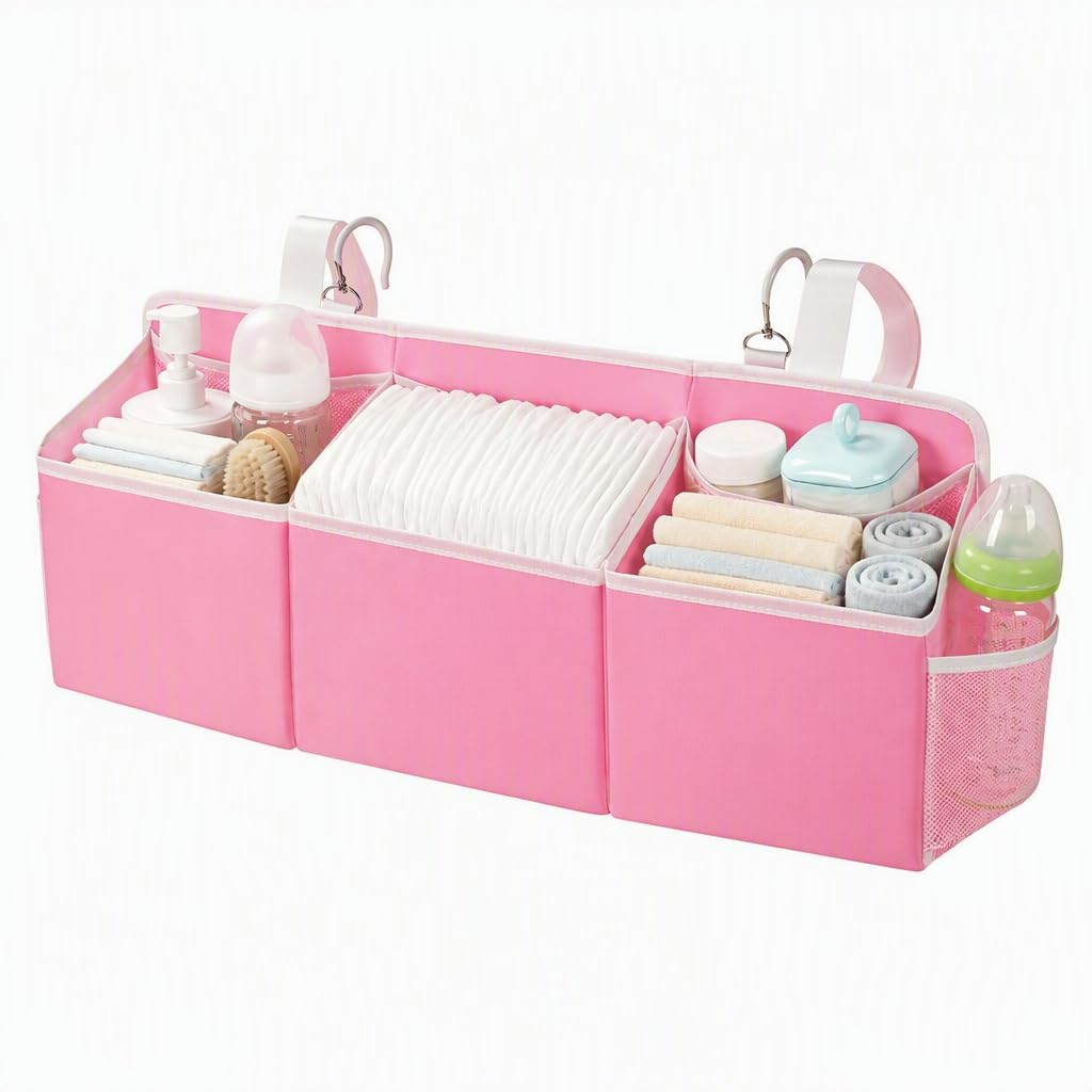 Vireo Hanging Baby Diaper Caddy,Plastic Insert & Hooks, Holds 80+ Diapers