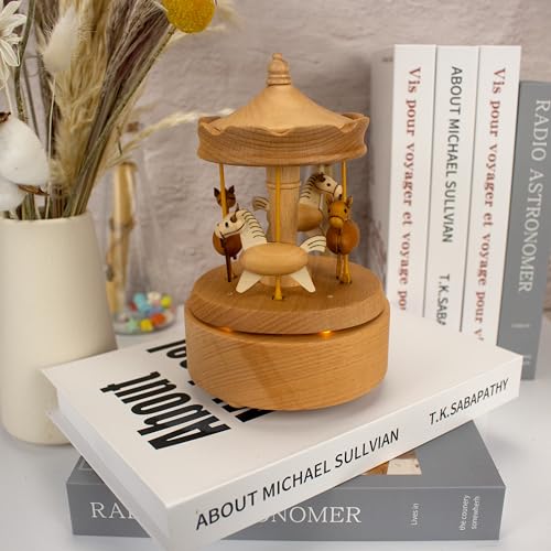 Custom Engraved LED Carousel Music Box - Personalized Wooden Keepsake Gift for All Occasions, Soft Glowing Lights for Kids and Adults - Image 3
