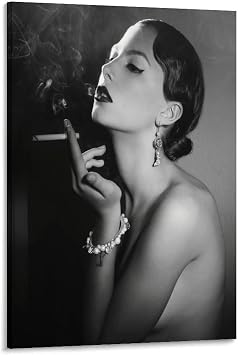 Sexy Sultry Smoking Wall Decor Sexy Woman Smoking Poster Black and White Vintage Photo Canvas Wall Art Prints for Wall Decor Room Decor Bedroom Decor Gifts 12x18inch30x45cm Frame