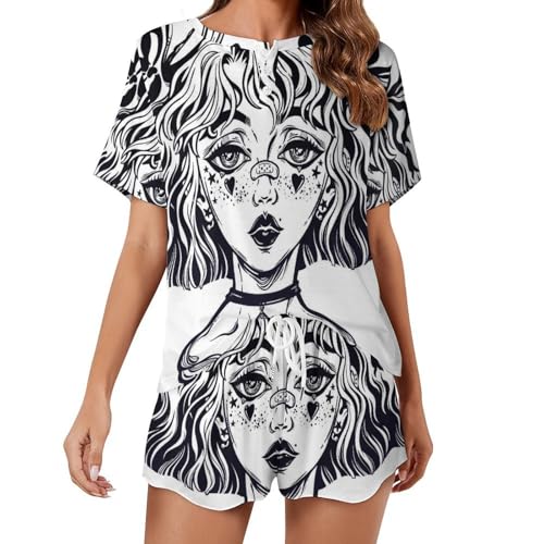 Pyjama femme manches courtes peint à la main en coton léger de qualité supérieure