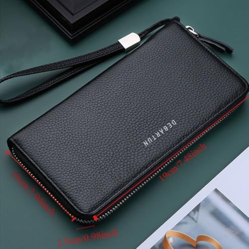 Card Holder Solid Color Zipper Phone Bag Large Capacity Clutch Bag(black)3