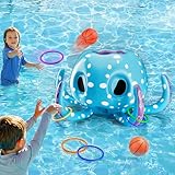 Funscape Octopus Pool Toys, 2-in-1 Inflatable Floating Pool Game, Basketball Hoop & Ring Toss Water Game, Outdoor Summer Beach Backyard Play, Cool Family Party Gift 3 4 5 6 7 8 Year Old Boy Girl Child