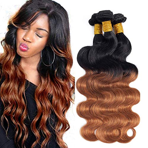 Ombre Brazilian Hair Body Wave Bundles 3pcs,Ombre Brazilian Virgin Hair Human Hair Weave (T1B/30,10 12 14)