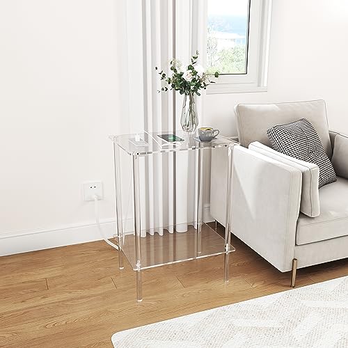 Eglaf 5-0099-03 Acrylic Side Table Set Of 2 With Charging Station & Usb Ports - Small End Table - Nightstand Bedside Table thumb #5