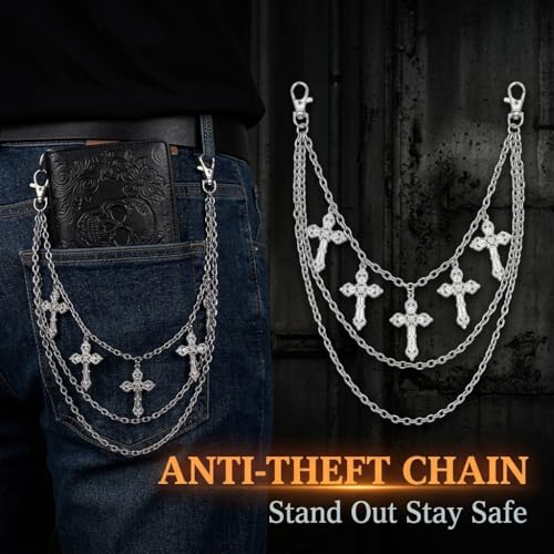 Image of GUSTAVE Layered Pants Chain for Men Punk Gothic Silver Jean Belt Trousers Chains Harajuku Street Wallet Pocket Keychains Waist Pocket Cool Hip Hop Rock Biker Goth Body Accessories