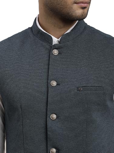Image of Turtle Men Knitted Terylene Rayon Dobby Print Party Nehru Jacket