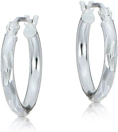 Hoops & Loops 925 Sterling Silver 2mm Round Diamond-Cut Hoop Earrings for Women, 15mm, 20mm, 25mm | Silver, Yellow Gold, Rose Gold - Image 2
