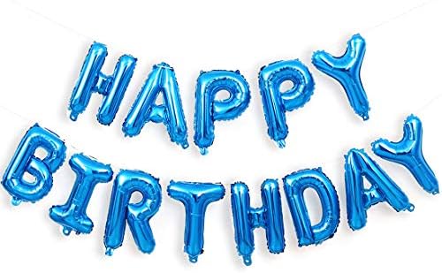 16 Inch Blue Happy Birthday Balloons Banner, Aluminum Foil Letters Balloons for Birthday Decorations Party Supplies