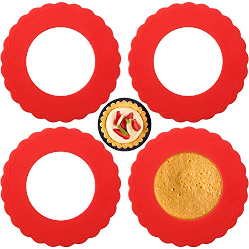 Patelai 4 Pcs Mini Pie Crust Shields, Silicone Pie Protector for 4.5-6 Inch Kitchen Baking Cover for Thanksgiving Kitchen Cooking Baking Tools