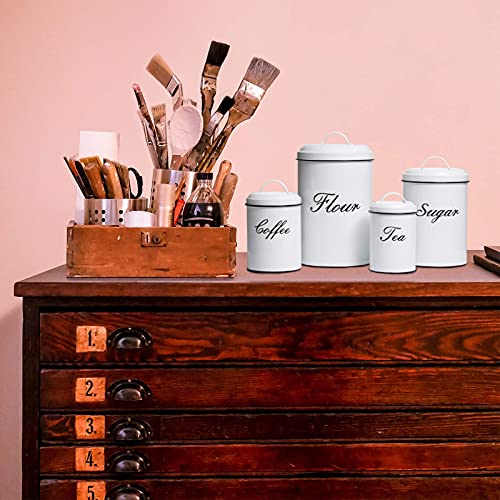 Deppon White Canister Sets For Kitchen Counter, Flour And Sugar Containers, Vintage Farmhouse Design Food Storage Container, 4 Pack #TOP4