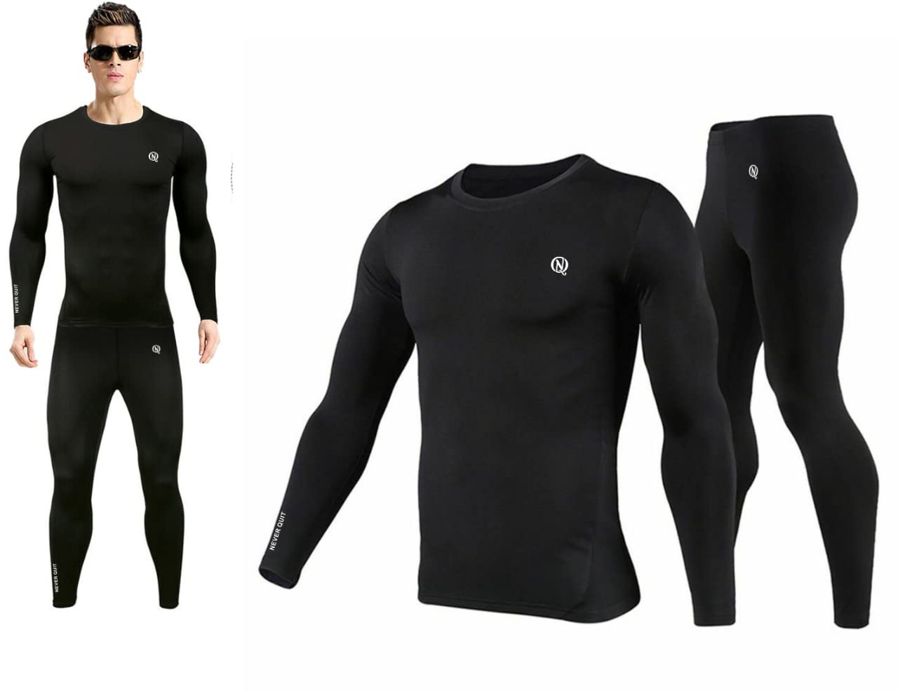 never quit Polyester Spandex Men's Sports Running Set Compression Shirt + Pants Skin-Tight Long Sleeves Quick Dry Fitness Tracksuit Gym Yoga Suits-picture-54