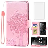 Asuwish Compatible with BlackBerry KEYone Wallet Case and Tempered Glass Screen Protector Flip Purse