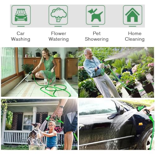 LINGKY Manguera Extensible 30 Metros, Manguera Jardin con Pistola Rociadora de 8 Funciones, Conectores de Latón de 3/4",1/2" Flexible y Sin Enredos Ideal para Jardinería y Hogar (15 Metros,Negro) - imagen 6