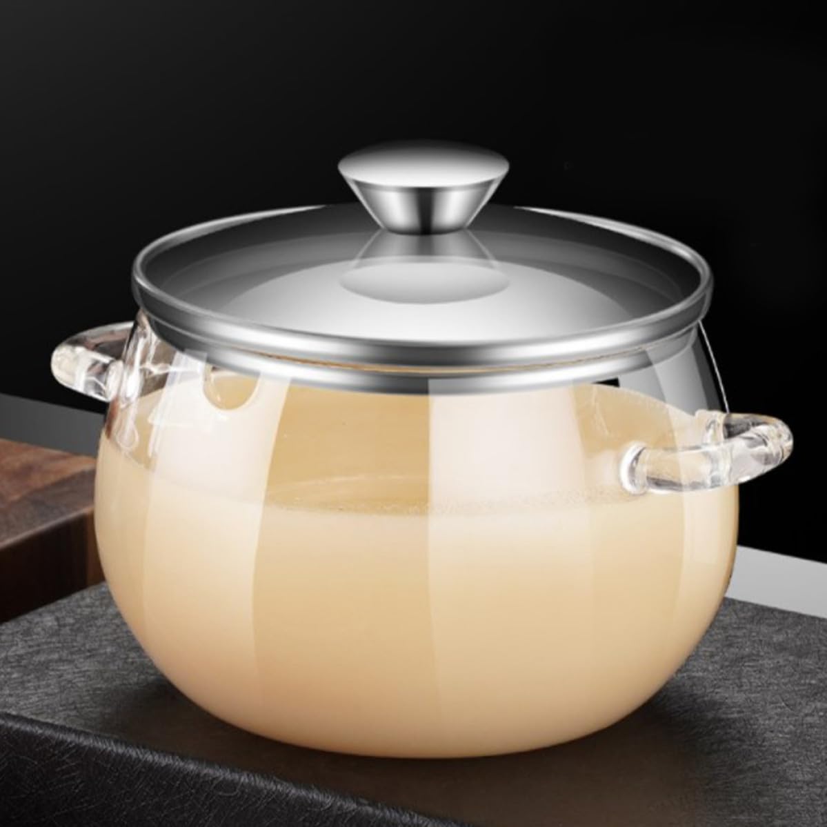TOYANDONA Barattolo per Conservazione di Strutto in Vetro e Acciaio Inossidabile da 800ml con Cucchiaio, Contenitore Ermetico Portatile per Olio e Latte in Polvere, Design Semplice e Unico