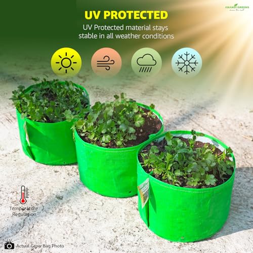 Image of Anandi Green's Premium HDPE Uv Protected 260 GSM Round Green Colour Plant Grow Bag, Suitable for Terrace and Vegetable Gardening Size 9x6 Inch Pack of 20