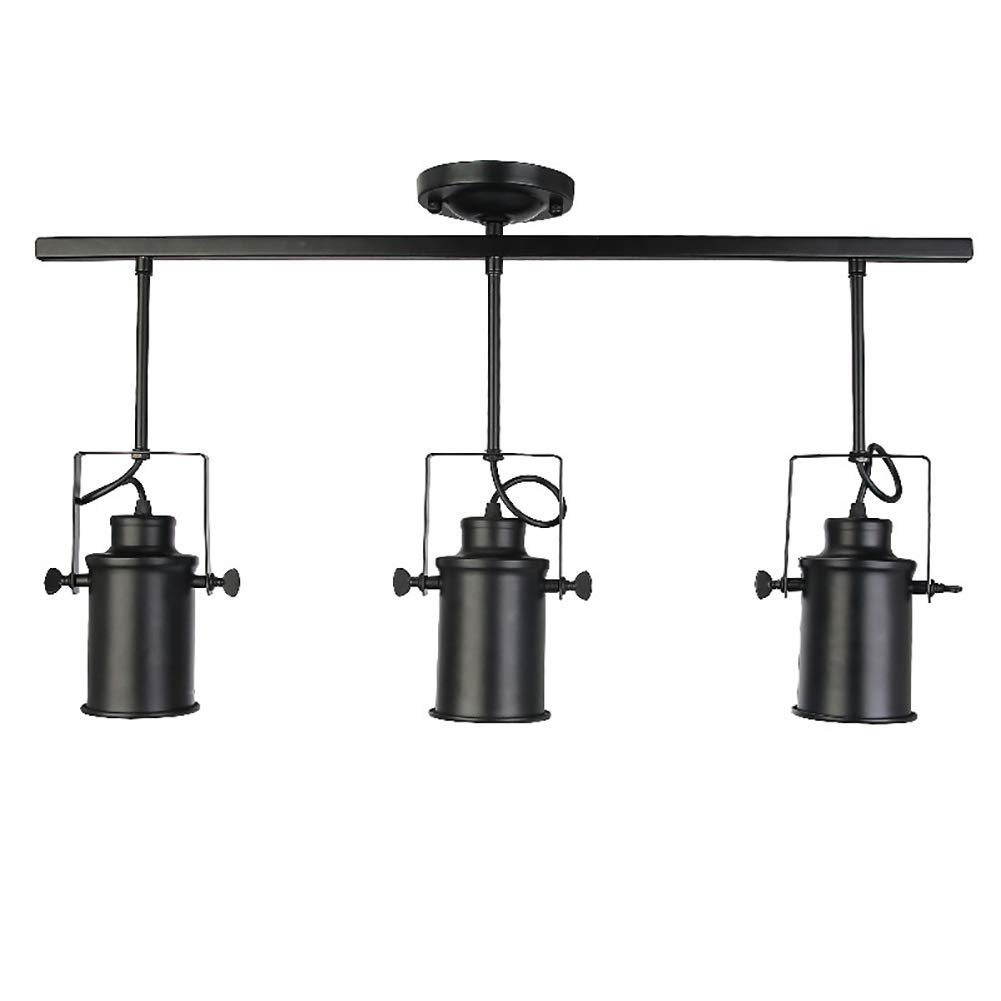 Lámpara de techo de riel industrial negro mate con 3 focos LED de hierro forjado