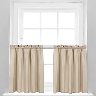 Valea Home Waffle Weave Textured Bathroom Window Curtains Water Repellent Short Curtains Window Covering Half Window Curtains Kitchen Tiers 24 inch Length, Taupe, Set of 2