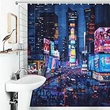 POLIUAWS NYC Time Square Pixel Art Rideau De Douche en Polyester Doux pour Hôtel, Salle De Bain Ou Dortoir 56.30x70.87Inch（143x180cm）