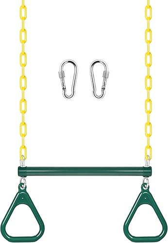 LadyRosian Anillos de gimnasio Trapecio barra de columpio de 16 pulgadas, juego de columpio de cadena resistente de 47 pulgadas, accesorios con