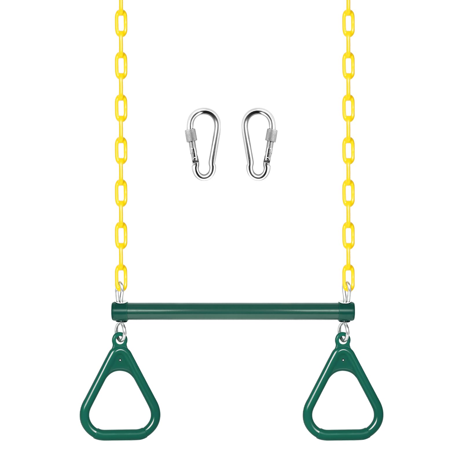 LadyRosian Gym Rings Trapeze Swing Bar 17'', Heavy Duty Chain Swing Set Accessories with Locking Carabiners, 47'' Swing Chains, Monkey Bars for Backyard, Playground, Playroom