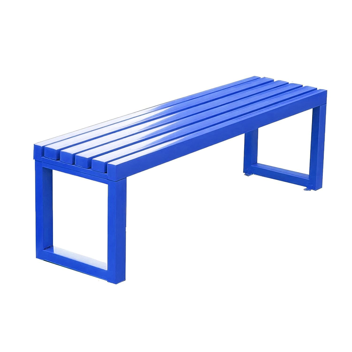 Banc extérieur en métal bleu pour aménager un coin détente à deux dans votre jardin