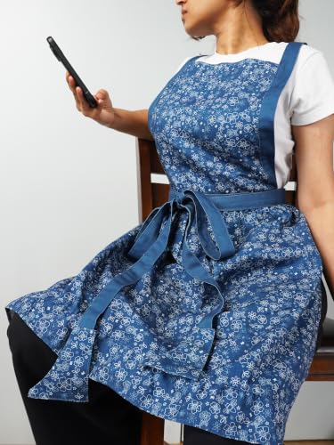 Image of 100% Cotton Unisex Apron - Adjustable Neck Straps, Vibrant Print, Reinforced Stitching, Multipurpose& Deep Pocket - for Cooking, Catering, Gardening, Painting-Printed Aprons