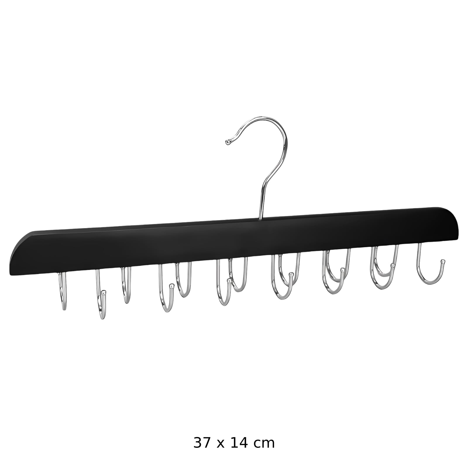 2 STK. Schalhalter für den Kleiderschrank, 14 Haken Gürtelhalter, Krawattenhalter aus Holz, 37 x 14 cm Organizer für Accessoires, platzsparender Kleiderbügel für Krawatten, Schals, Gürtel, Schwarz