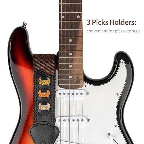 BestSounds Sangle de guitare 100 % coton, 3 logements de médiators, pour guitares basse et électriques marron - Les Beatles, Paul McCartney, John Lennon, RIngo Starr, George Harrison BestSounds Sangle de guitare 100 % coton, 3 logements de médiators, pour guitares basse et électriques marron – Image 5