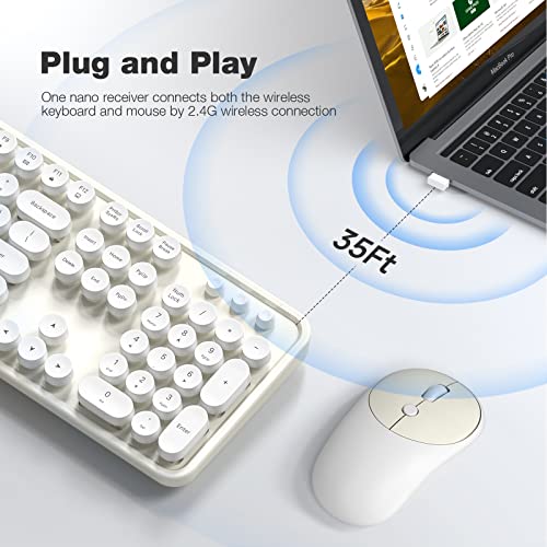 Image of KNOWSQT Wireless Keyboard and Mouse Combo - White-Milky Full-Sized 2.4 GHz 104 Keys Typewriter Cute Keyboard, Round Keycap and Optical Mouse for Windows, Computer, PC, Laptop, Desktop