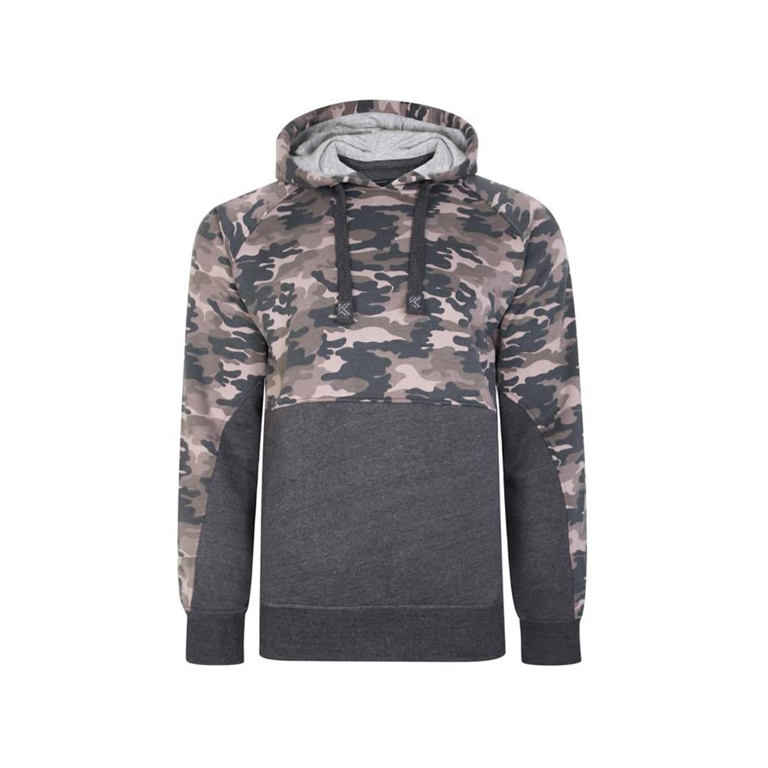 KAM Camo Panelled Hoodie Charcoal Kingsize Mens Pull On 6XL (7036B)