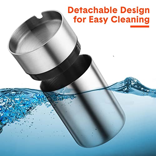 2 Pieces Car Ashtray With Lid Portable Ashtray For Car Mini Car Trash Can Stainless Steel Portable Detachable Windproof Self Extinguishing Butt Bucket For Outdoor Travel Home Office(Silver) #TOP3