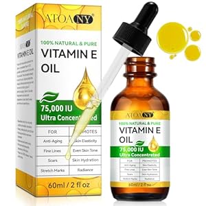 Vitamin E Oil,Natural Vitamin E Oil for Skin 75,000 IU, Organic Pure Vitamins E Oils for Skin Face,Body Bath Moisturizing and Winkles,Reduce Fine Lines & Scars 2Fl Oz