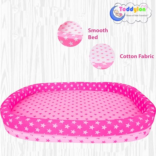 Image of Toddylon Baby Luxury Bedding Set for Newborns | Flat Bed | Mosquito Net | Neck Support | Cotton | Travel Bed | Essentials | Toddlers | Infants | Baby Boy Girl (0-12 Months) Pink
