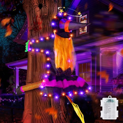 Minetom Halloween Decorations Outside, 43' Crashing Witch Decorations Outside Halloween Tree...