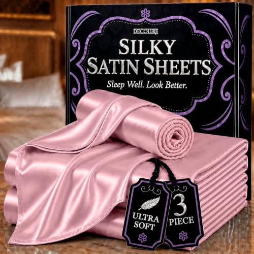 Image of DECOLURE Satin Sheets Twin Size | Softer Than Silk | Luxury 3 Pc Bed Set