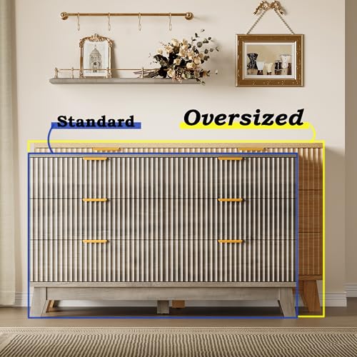 Image of BORNOON Fluted 6 Drawer Dresser, 47.2 inch Wide Modern Boho Chest of Drawers, Wooden Storage Dresser TV Stand for Bedroom, Living Room, Closet, Hallway, Curved Profile Design