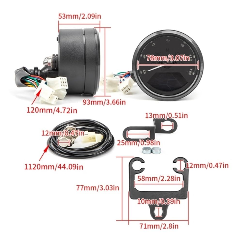 Odómetro Tablero Tacómetro para Motocicleta, Panel de Instrumentos, medidor Velocidad Redondo, Accesorios universales GTWS 12 V para CG125
