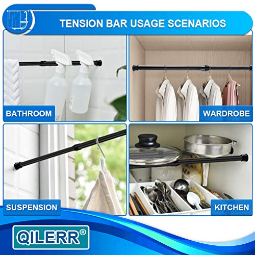 Image of Tension Rods 28 to 48 Inches - 6 Pack Adjustable Extension Spring Rods for Windows, Kitchen, Bathroom, Cupboard, Wardrobe (Black)