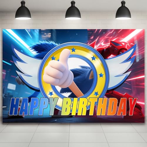 Happy Birthday Backdrop Banner Party Supplies for Blue Hedgehog Dog Birthday Decorations Wall Decor