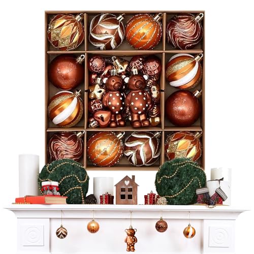 Palline di Natale – 46 ornamenti marroni infrangibili, set di