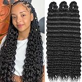 Iraatraa Deep Wave Crochet Hair For Boho Braids Knotless Locs 30 Inch Long Ocean Wave Crochet Hair Deep Wave Braiding Hair Wet And Wavy Bohemian Braid Hair (30 Inch (Pack of 3), 1B#)